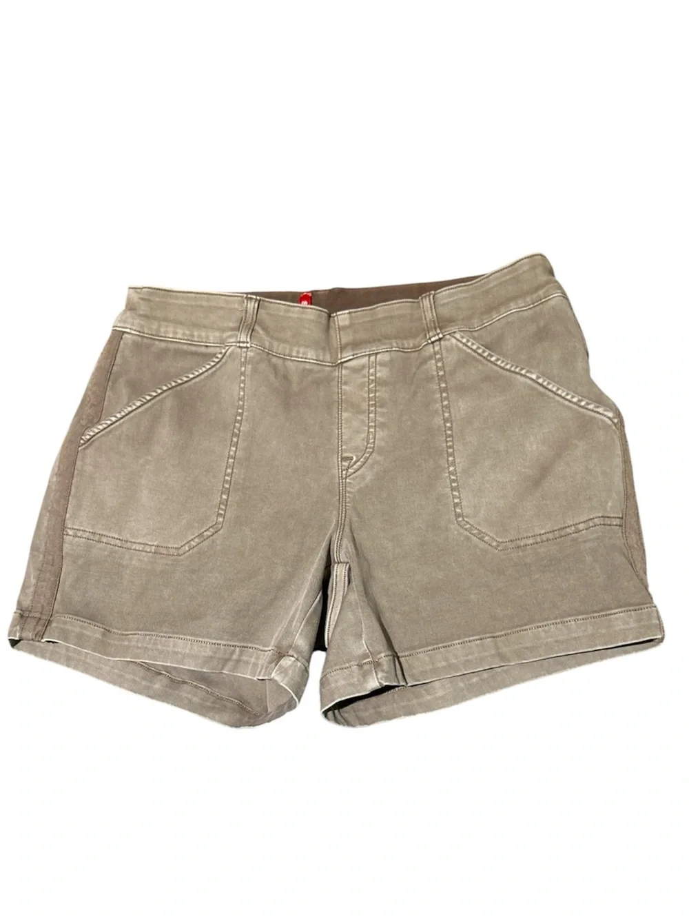 Spanx Stretch Twill 6” Slimming Pull-On Taupe Tan Shorts Size Medium - Picture 3 of 6